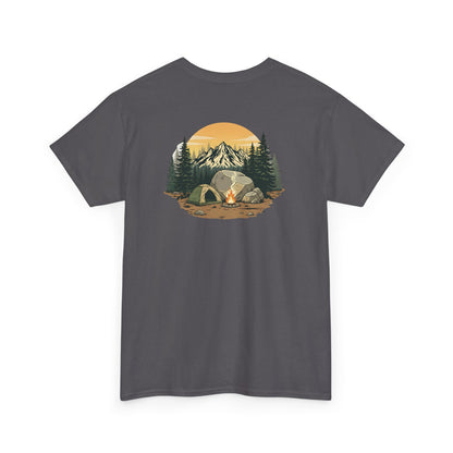 Camping Scene T-Shirt Mountain Tent Sunset Graphic Tee