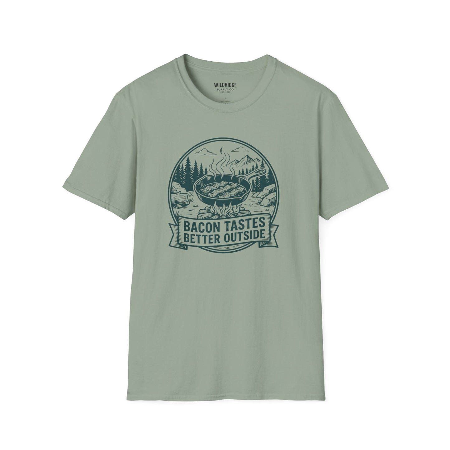 Bacon Tastes Better Outside T-Shirt — Campfire Breakfast Graphic Tee