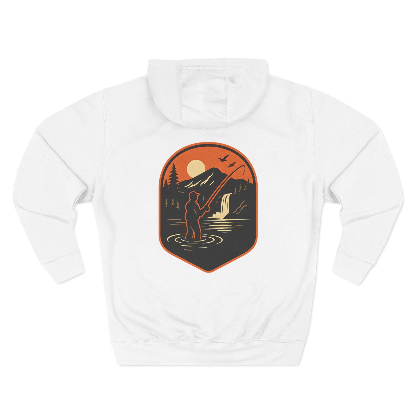 Fly Fishing Hoodie – Sunset River Scene Sweatshirt for Anglers | Outdoor Adventure Apparel
