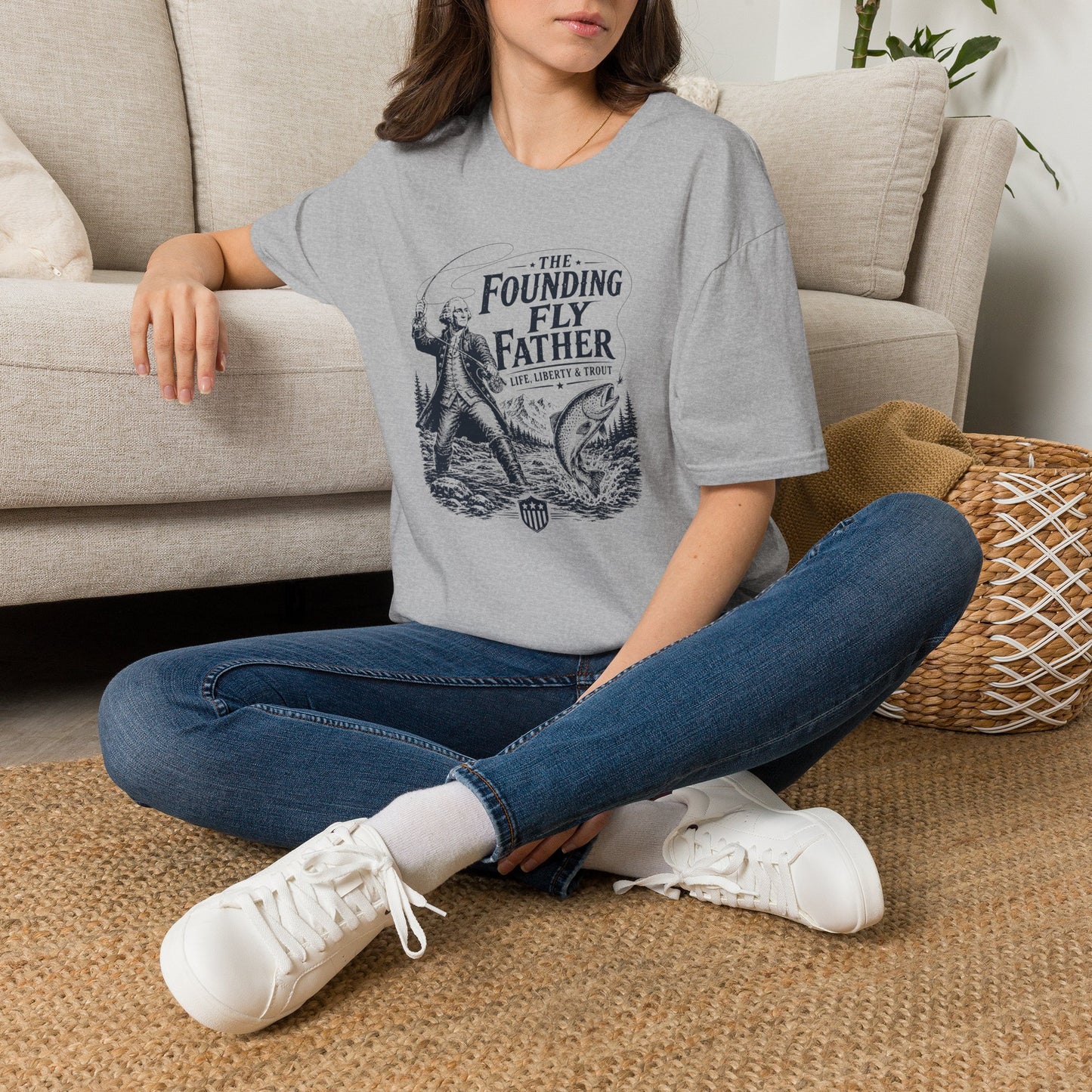 Patriotic Fly Fishing Graphic Tee - The Founding Fly Father T-Shirt | Fly Fishing Shirt | Life, Liberty & Trout