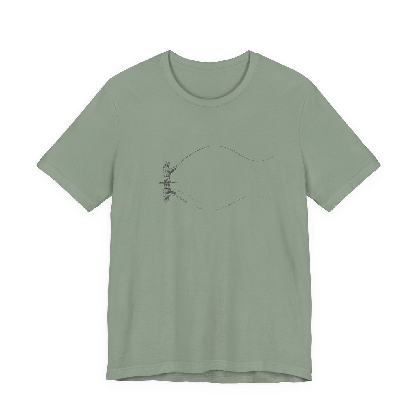 Green t-shirt with a small design on a white background