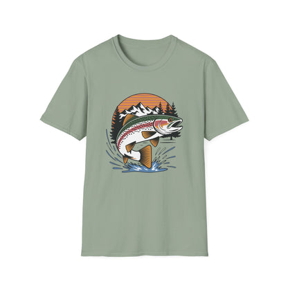 Trout Fishing Shirt for Men | Mountain Sunset Outdoor Graphic Tee