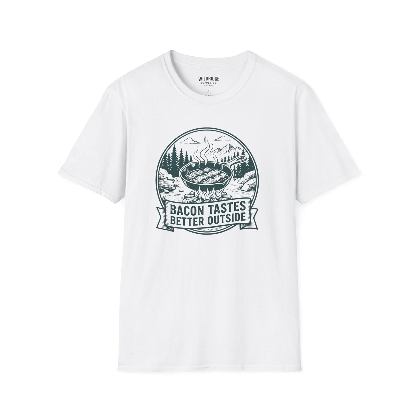 Bacon Tastes Better Outside T-Shirt — Campfire Breakfast Graphic Tee