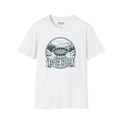 Bacon Tastes Better Outside T-Shirt — Campfire Breakfast Graphic Tee