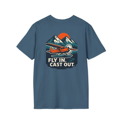 Fishing Unisex Softstyle T-Shirt with Alaskan Seaplane Design - Fly in Cast Out