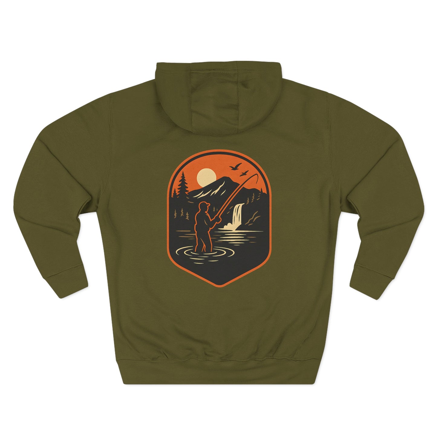 Fly Fishing Hoodie – Sunset River Scene Sweatshirt for Anglers | Outdoor Adventure Apparel
