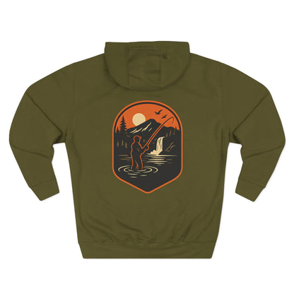 Fly Fishing Hoodie – Sunset River Scene Sweatshirt for Anglers | Outdoor Adventure Apparel