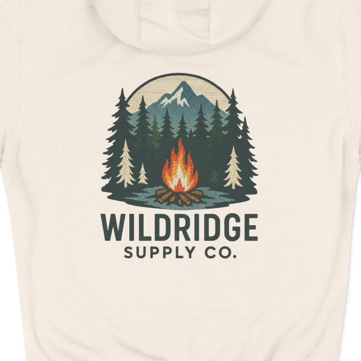 Close-up—stitched-style camp badge texture on heather fleece