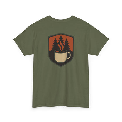 Wildridge Supply Co. “Campfire Coffee” T-Shirt – Retro Mug & Pine Tree Graphic | Outdoor Lifestyle Tee