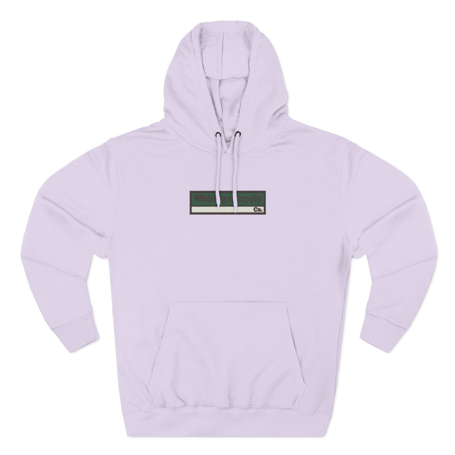 Light purple hoodie with a small logo on a white background