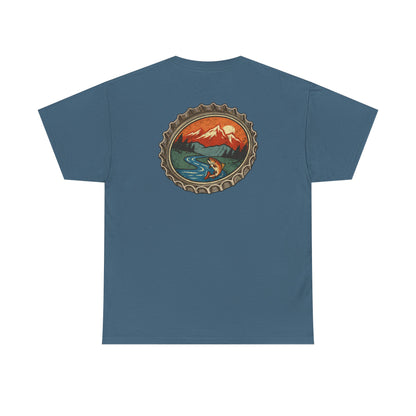 Bottle Cap Fishing Graphic Tee – Vintage Mountain River Outdoor Shirt