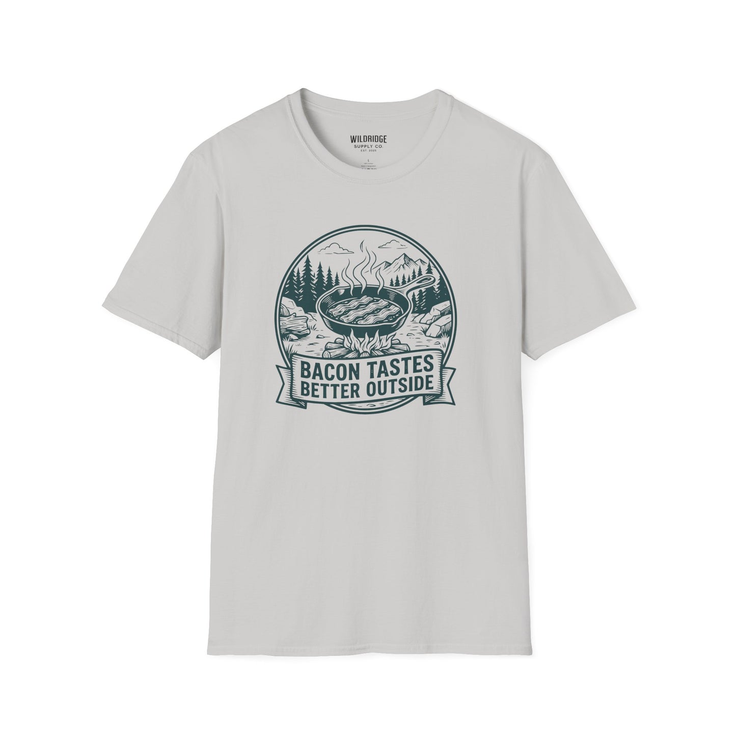 Bacon Tastes Better Outside T-Shirt — Campfire Breakfast Graphic Tee