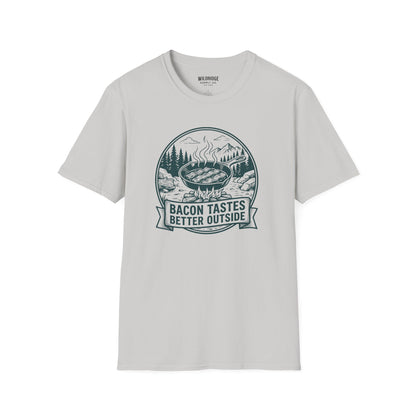 Bacon Tastes Better Outside T-Shirt — Campfire Breakfast Graphic Tee
