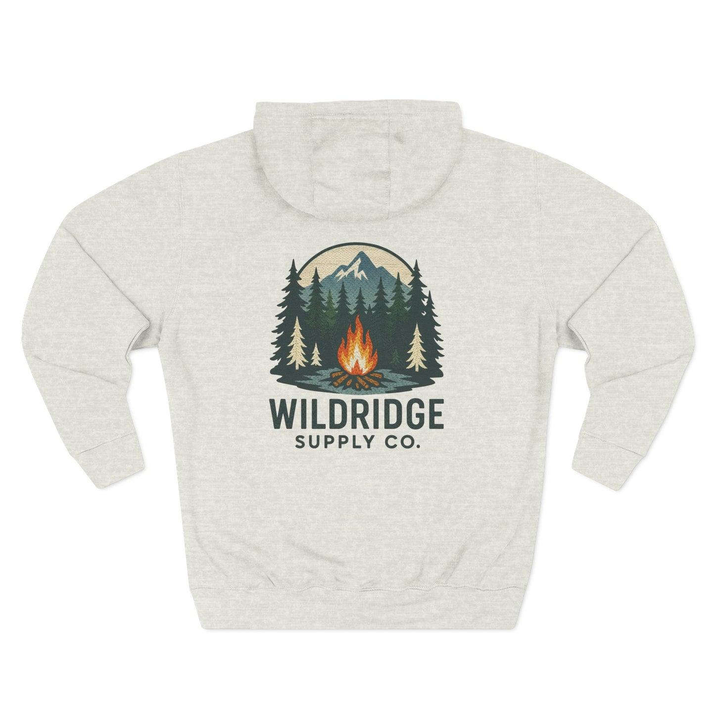 Light gray hoodie with a nature graphic and 'Wildridge Supply Co.' text on a white background