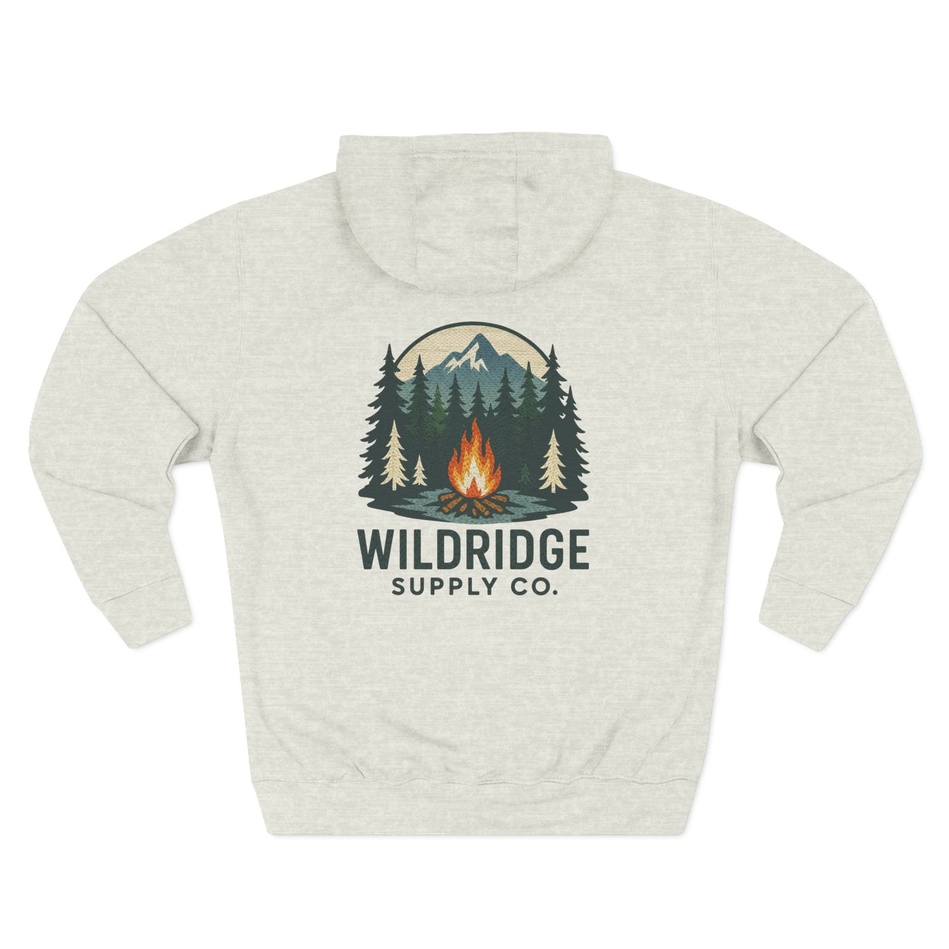 Light gray hoodie with a nature graphic and 'Wildridge Supply Co.' text on a white background
