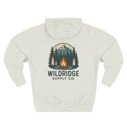 Light gray hoodie with a nature graphic and 'Wildridge Supply Co.' text on a white background