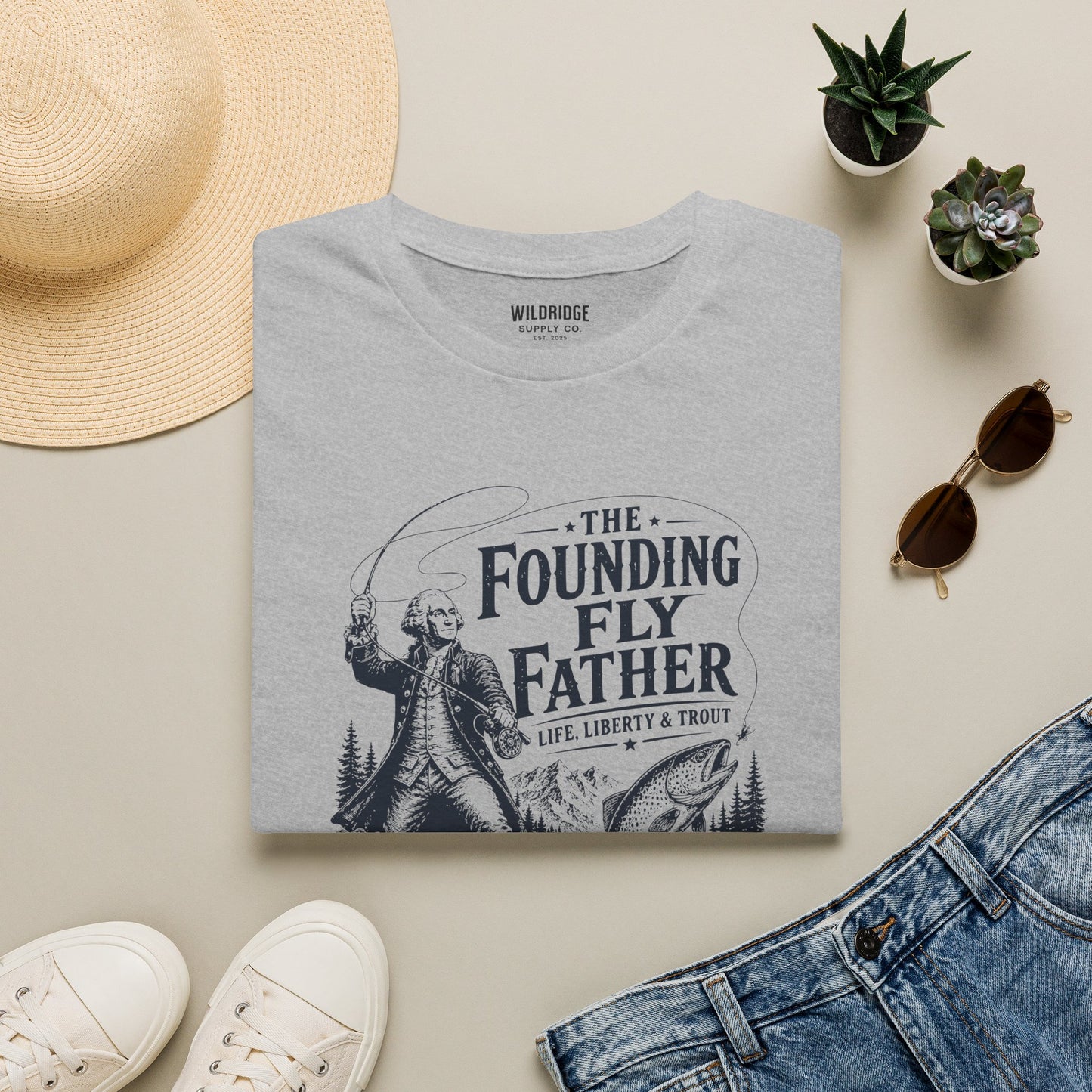 Patriotic Fly Fishing Graphic Tee - The Founding Fly Father T-Shirt | Fly Fishing Shirt | Life, Liberty & Trout