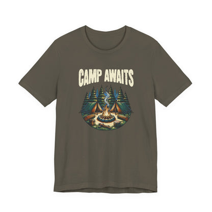 Camp Awaits Adventure Tee - Unisex Camping T-Shirt Outdoor Enthusiast