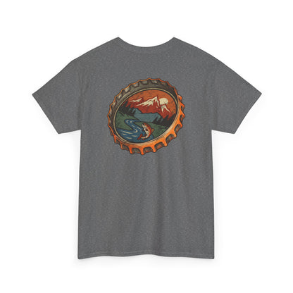 Bottle Cap Fishing Graphic Tee – Vintage Mountain River Outdoor Shirt