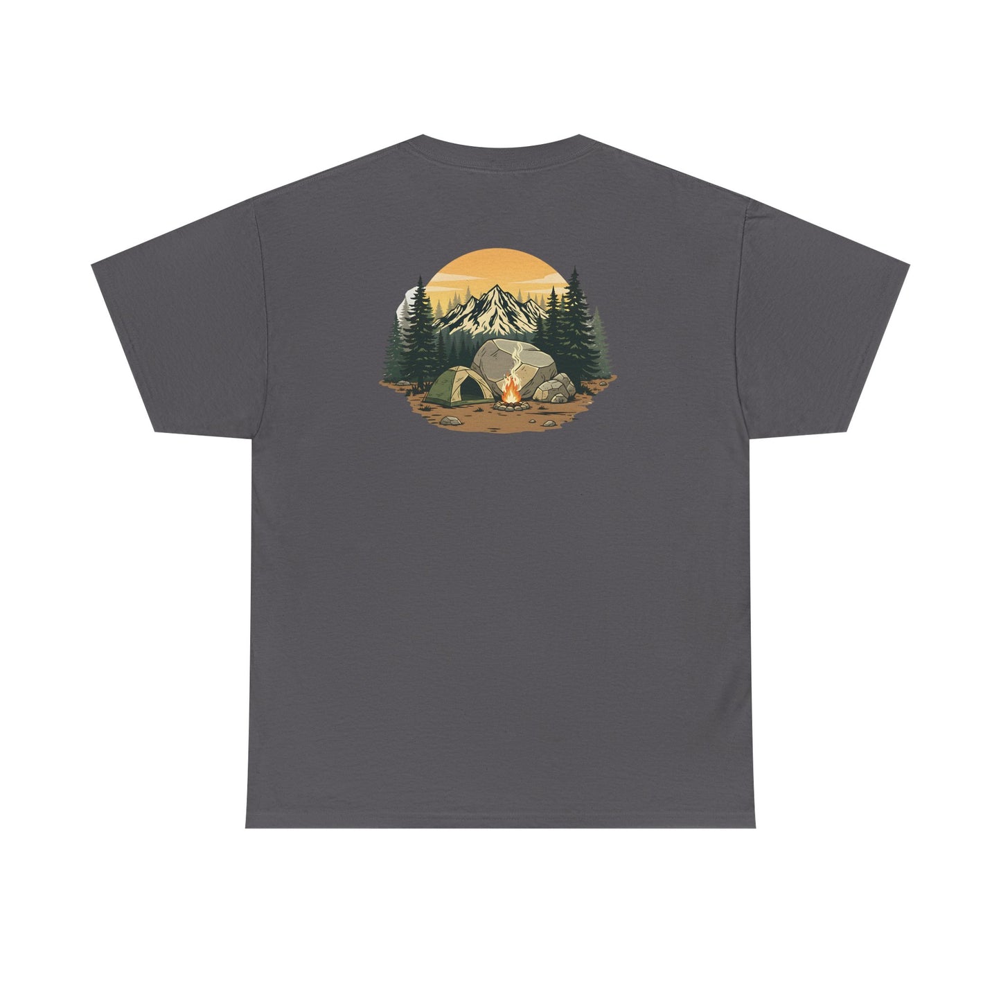 Camping Scene T-Shirt Mountain Tent Sunset Graphic Tee