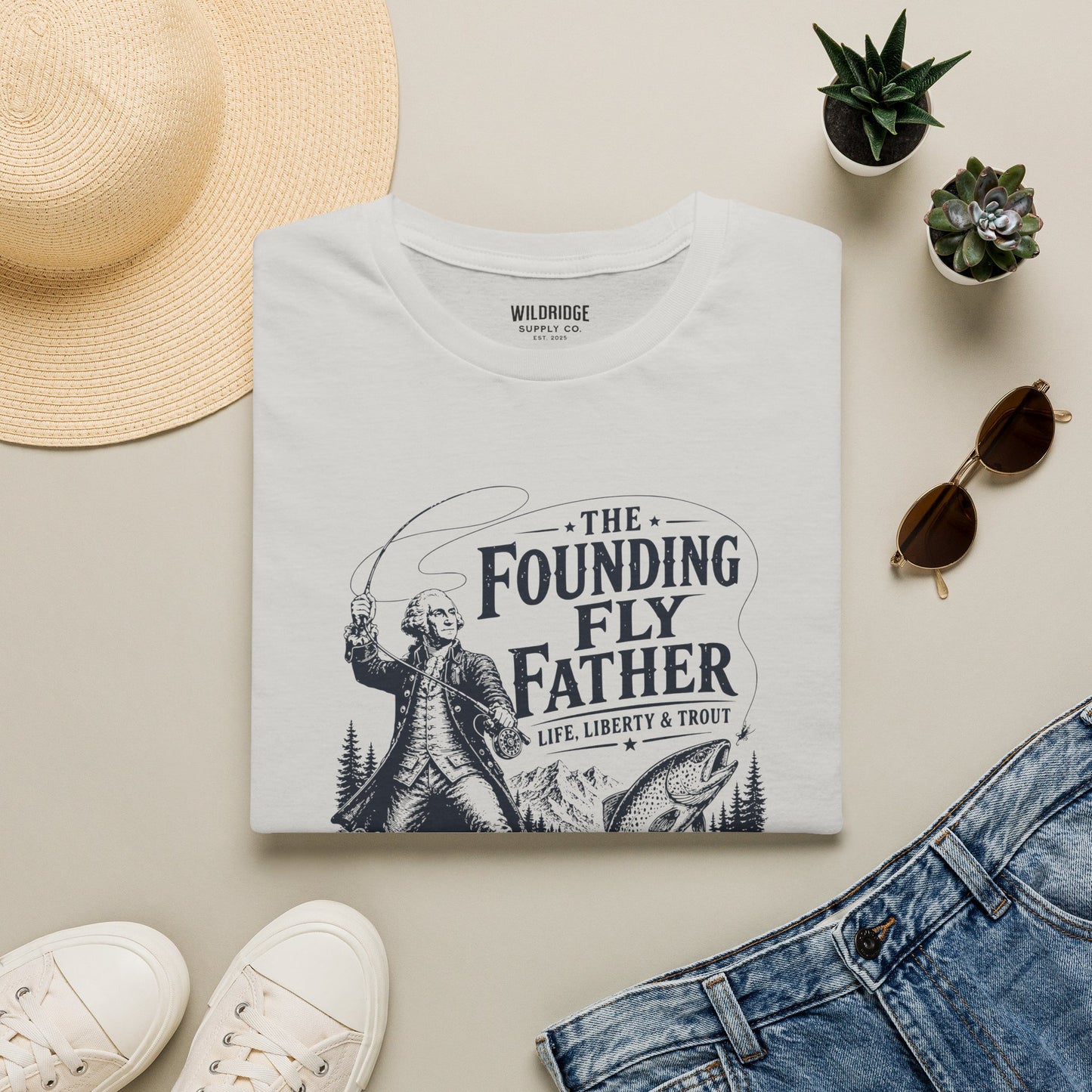 Patriotic Fly Fishing Graphic Tee - The Founding Fly Father T-Shirt | Fly Fishing Shirt | Life, Liberty & Trout