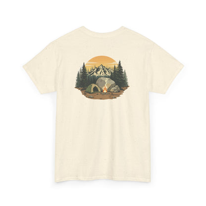 Camping Scene T-Shirt Mountain Tent Sunset Graphic Tee