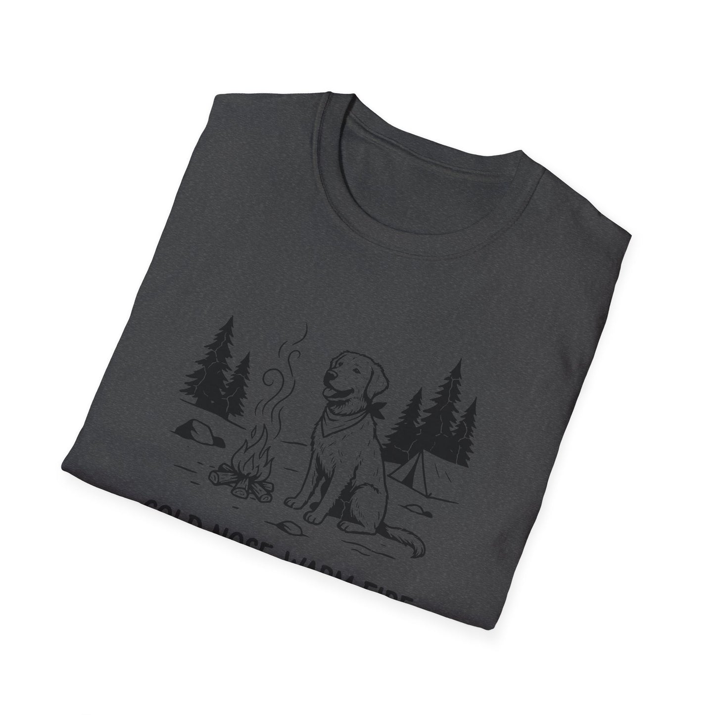 Camping Dog T-Shirt — "Cold Nose, Warm Fire, Good Dog" Graphic Tee