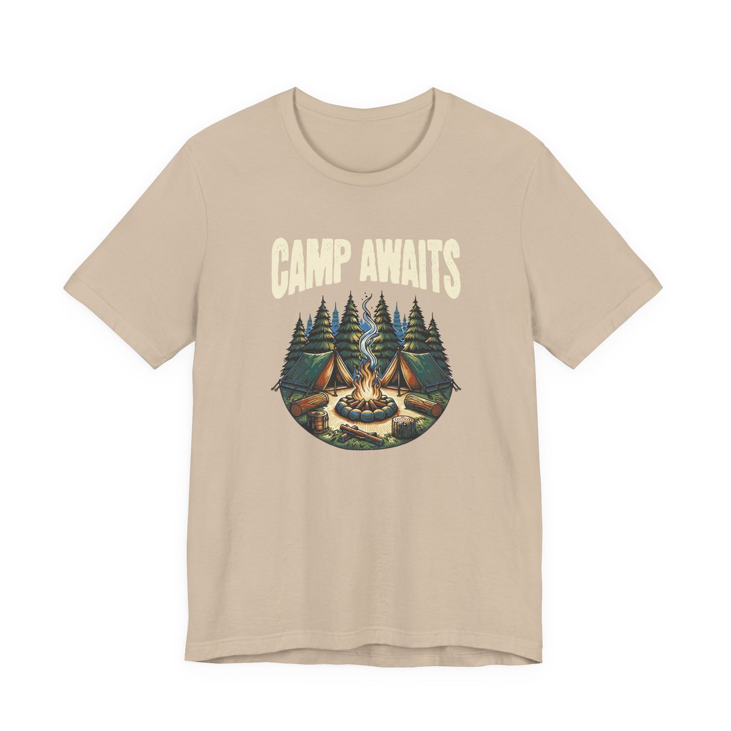 Camp Awaits Adventure Tee - Unisex Camping T-Shirt Outdoor Enthusiast