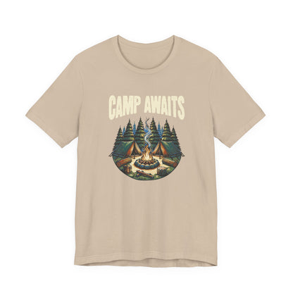 Camp Awaits Adventure Tee - Unisex Camping T-Shirt Outdoor Enthusiast
