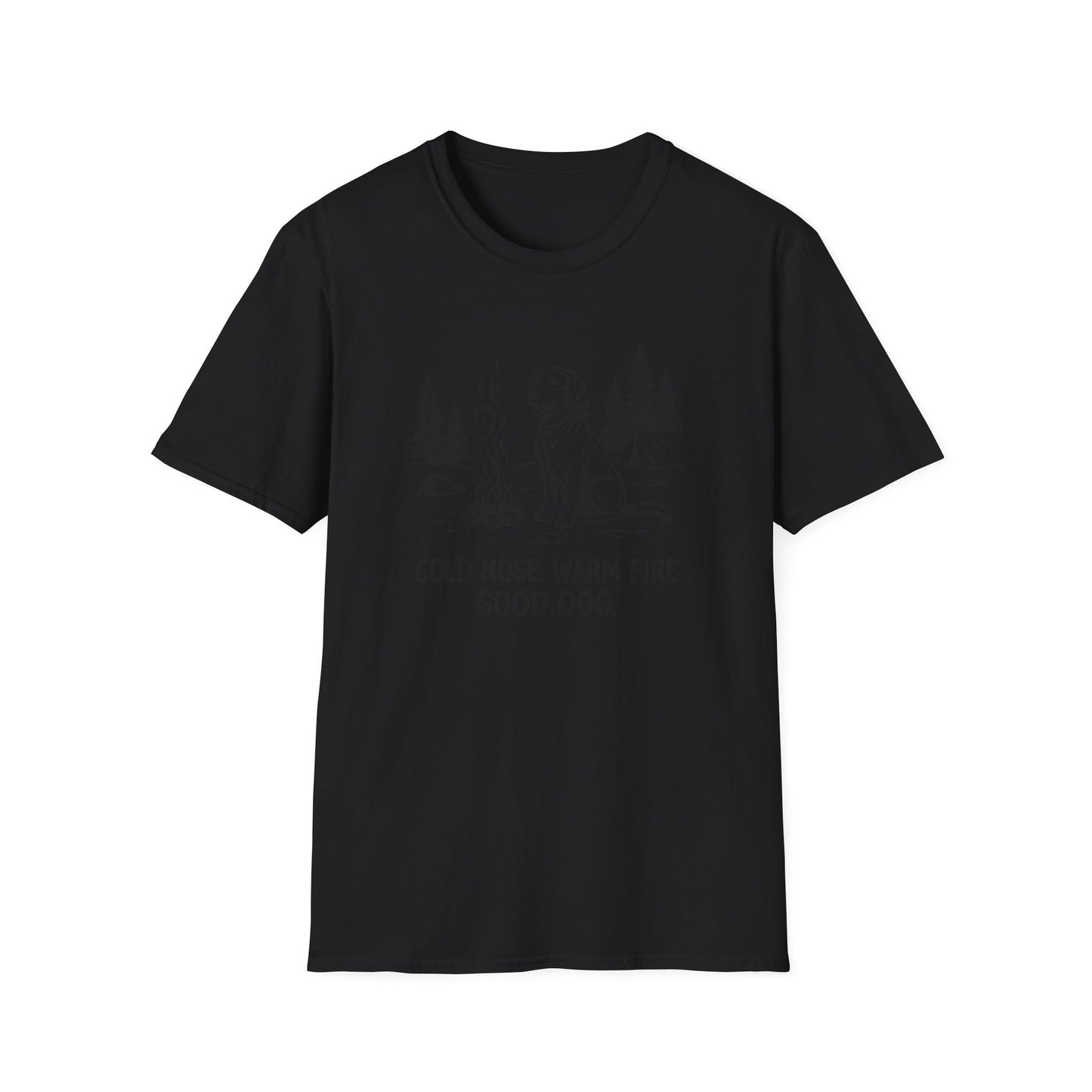 Camping Dog T-Shirt — "Cold Nose, Warm Fire, Good Dog" Graphic Tee