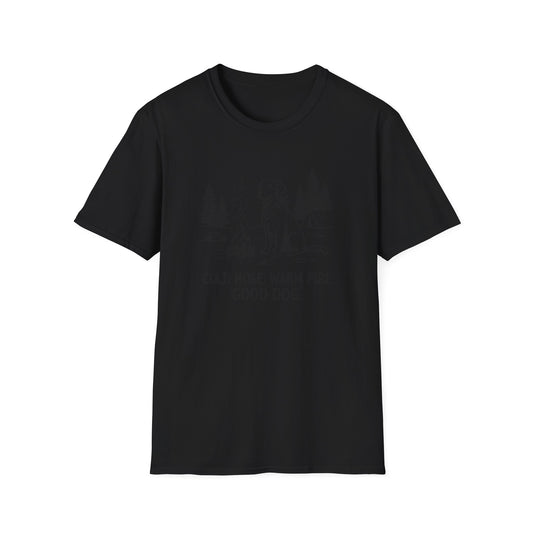 Camping Dog T-Shirt — "Cold Nose, Warm Fire, Good Dog" Graphic Tee