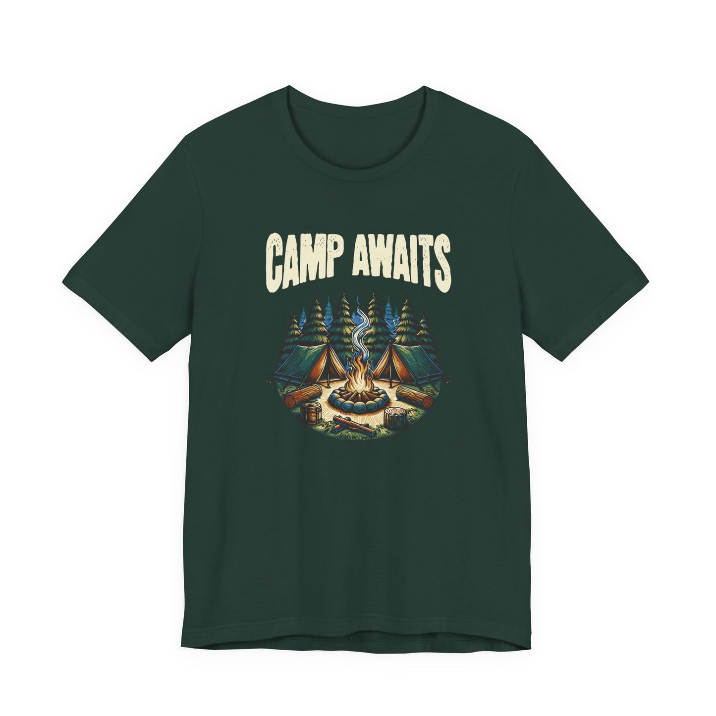 Camp Awaits Adventure Tee - Unisex Camping T-Shirt Outdoor Enthusiast