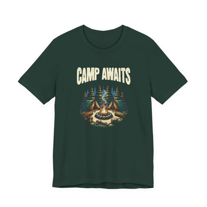 Camp Awaits Adventure Tee - Unisex Camping T-Shirt Outdoor Enthusiast