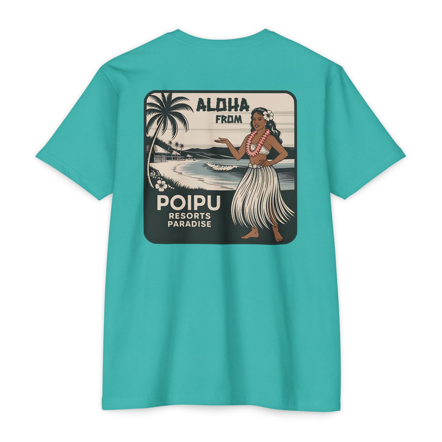 Aloha from Poipu T-Shirt | Vintage Hawaiian Hula Girl Tee | Retro Island Resort Graphic Shirt
