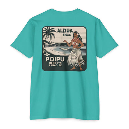 Aloha from Poipu T-Shirt | Vintage Hawaiian Hula Girl Tee | Retro Island Resort Graphic Shirt