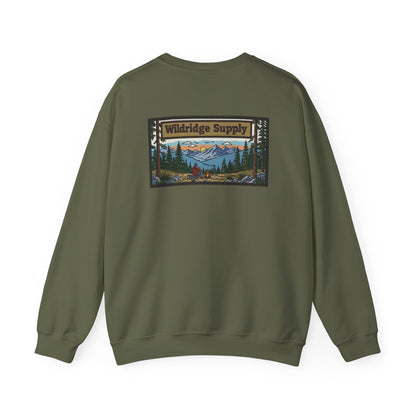 Wildridge Supply Co. Mountain Campfire Patch Sweatshirt – Outdoor Hiking & Camping Graphic Crewneck