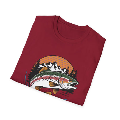 Trout Fishing Shirt for Men | Mountain Sunset Outdoor Graphic Tee