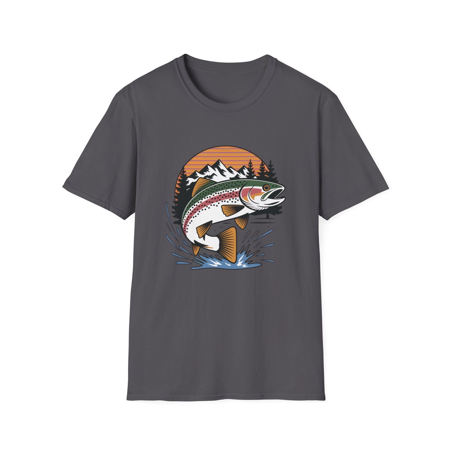 Trout Fishing Shirt for Men | Mountain Sunset Outdoor Graphic Tee