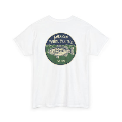 white bass fishing shirt back view with American heritage graphic