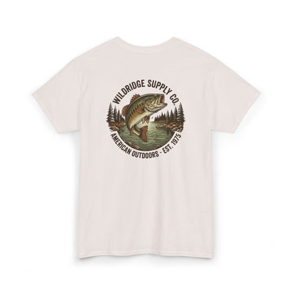 sand bass fishing shirt back view with largemouth design