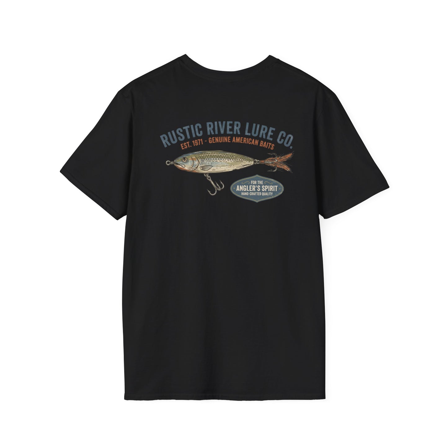 Vintage trout fishing t-shirt in black with back graphic