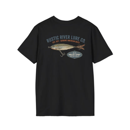 Vintage trout fishing t-shirt in black with back graphic