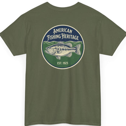 military green bass fishing shirt back graphic