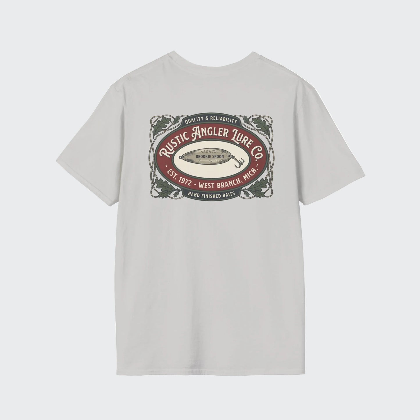 Trout fishing shirt close-up of back lure graphic