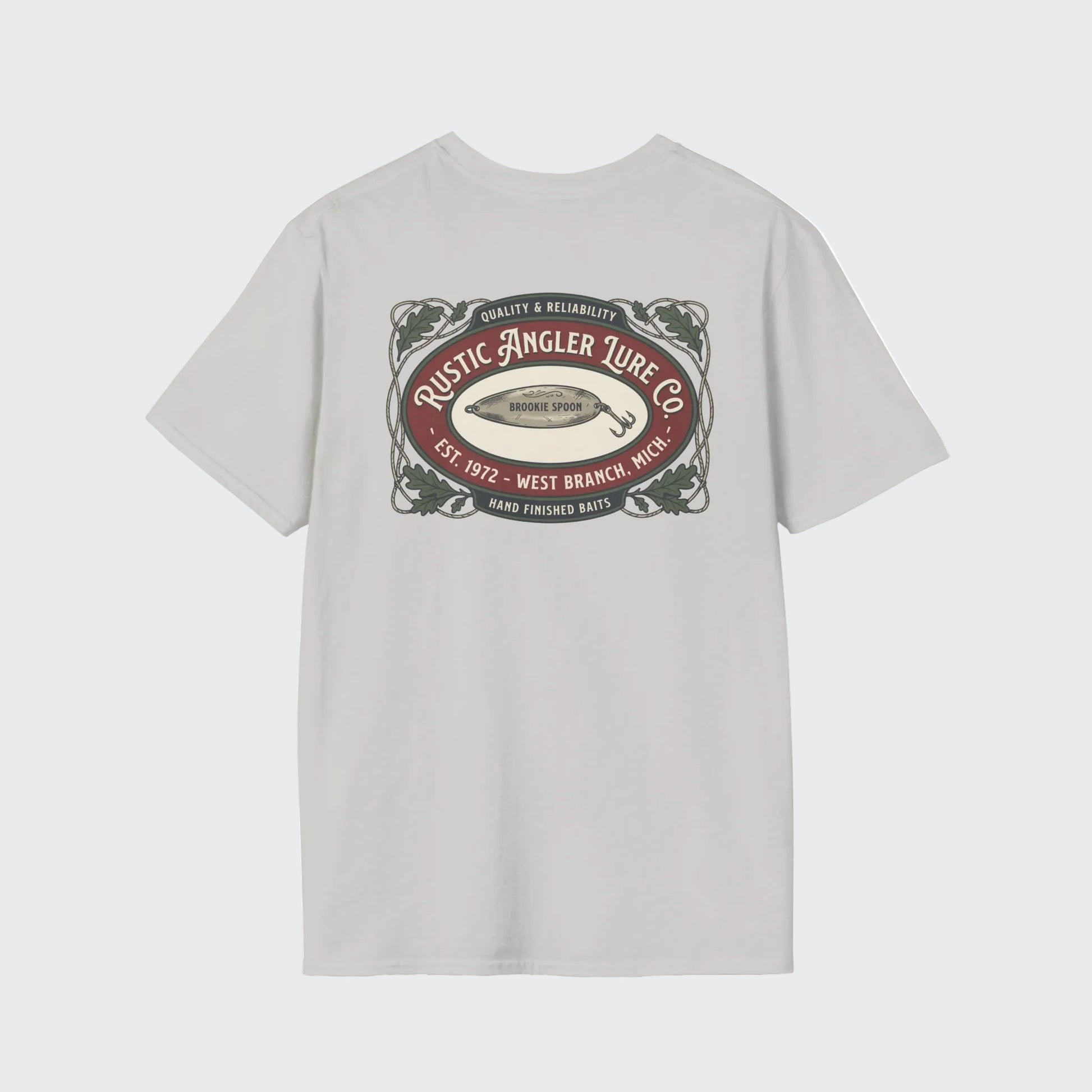 Trout fishing shirt close-up of back lure graphic
