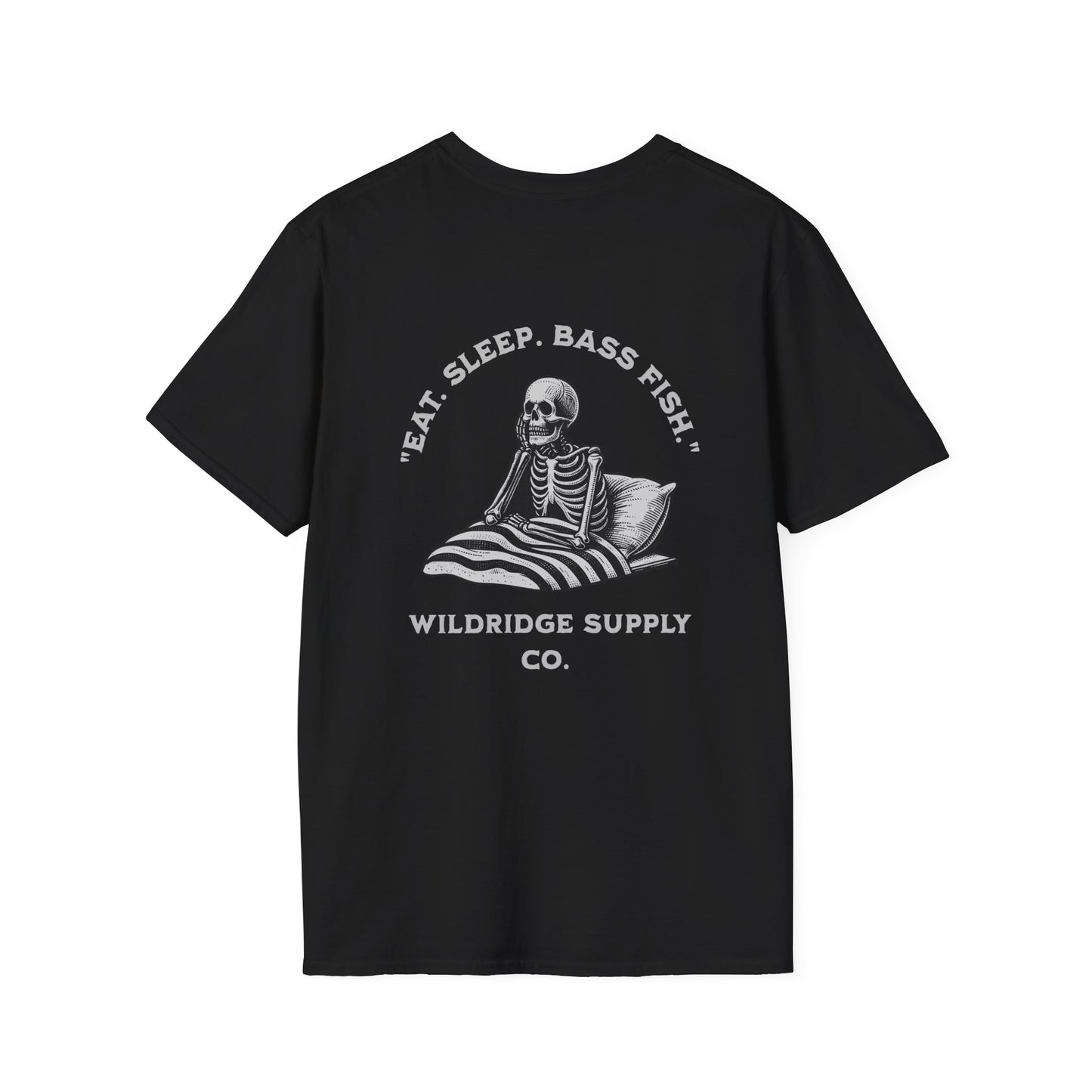 skeleton angler graphic on bass fishing t-shirt