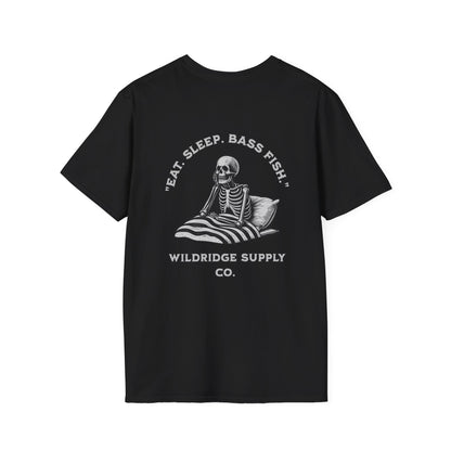 skeleton angler graphic on bass fishing t-shirt
