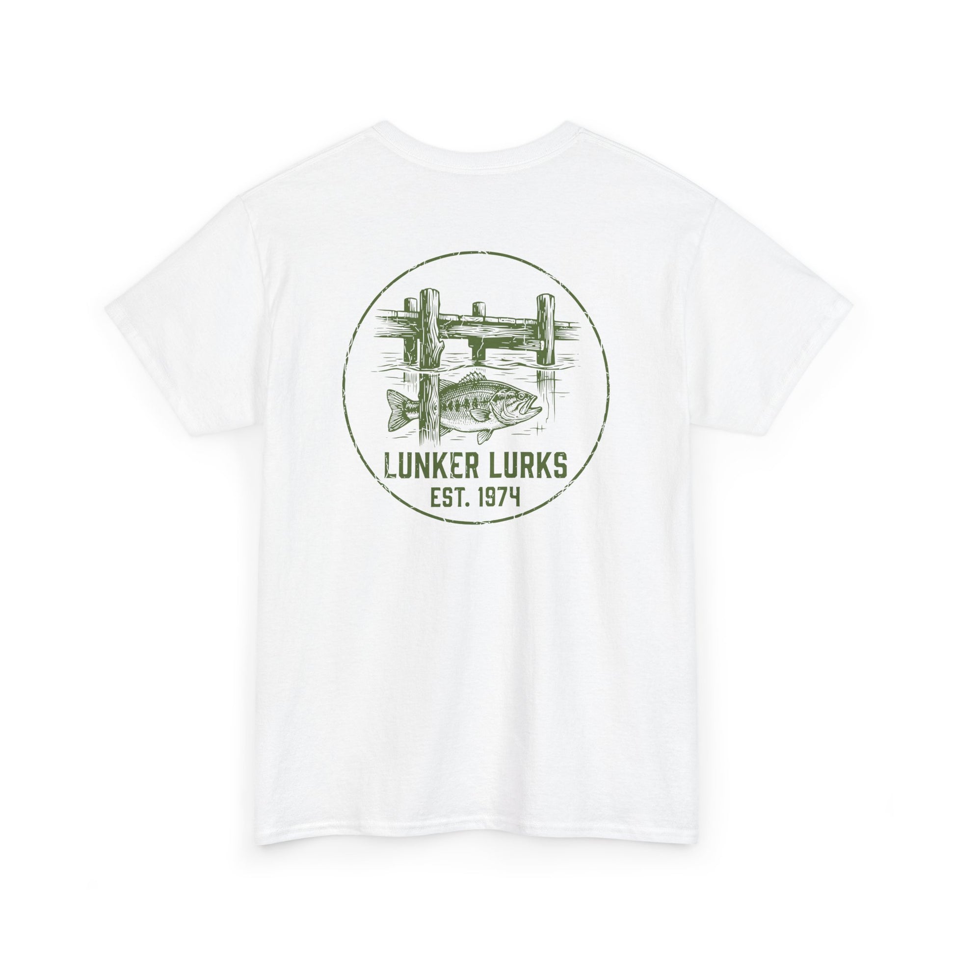 Fishing t-shirt back print dock and lure illustration