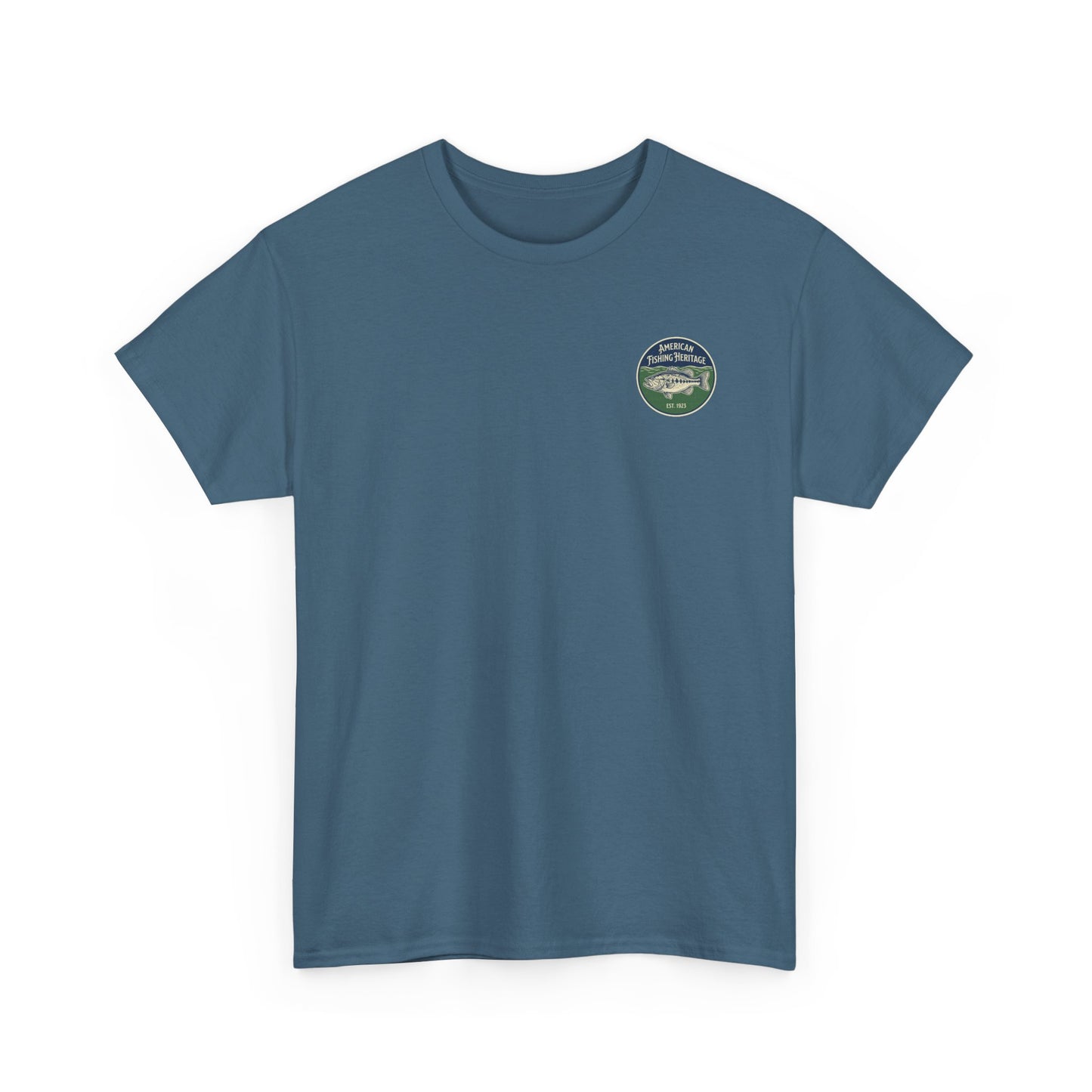 indigo blue bass fishing shirt front logo view