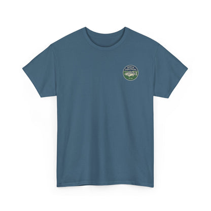 indigo blue bass fishing shirt front logo view
